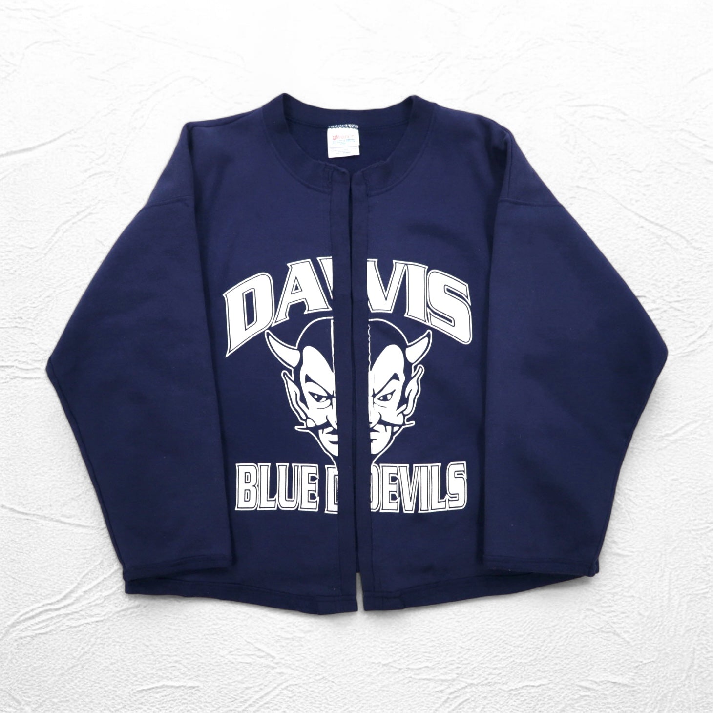 Hanes Remake Sweat Cardigan L Navy Cotton DAVIS BLUE DEVILS Made in Mexico