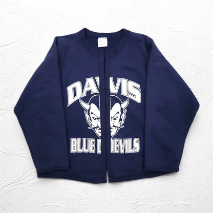 Hanes リメイク スウェット カーディガン L ネイビー コットン DAVIS BLUE DEVILS メキシコ製