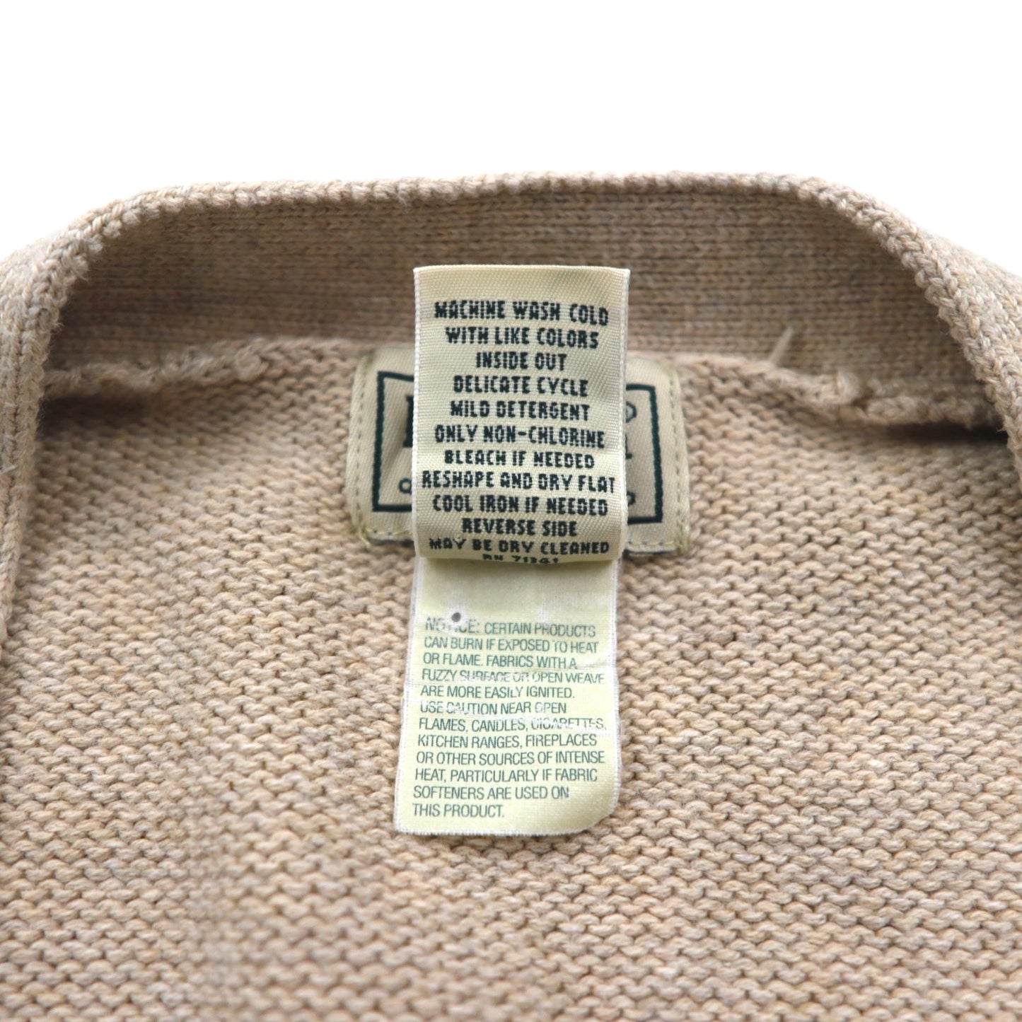 LLBean 90s Knit Cardigan, Size 2XL, Beige Cotton, V-Neck, KU39