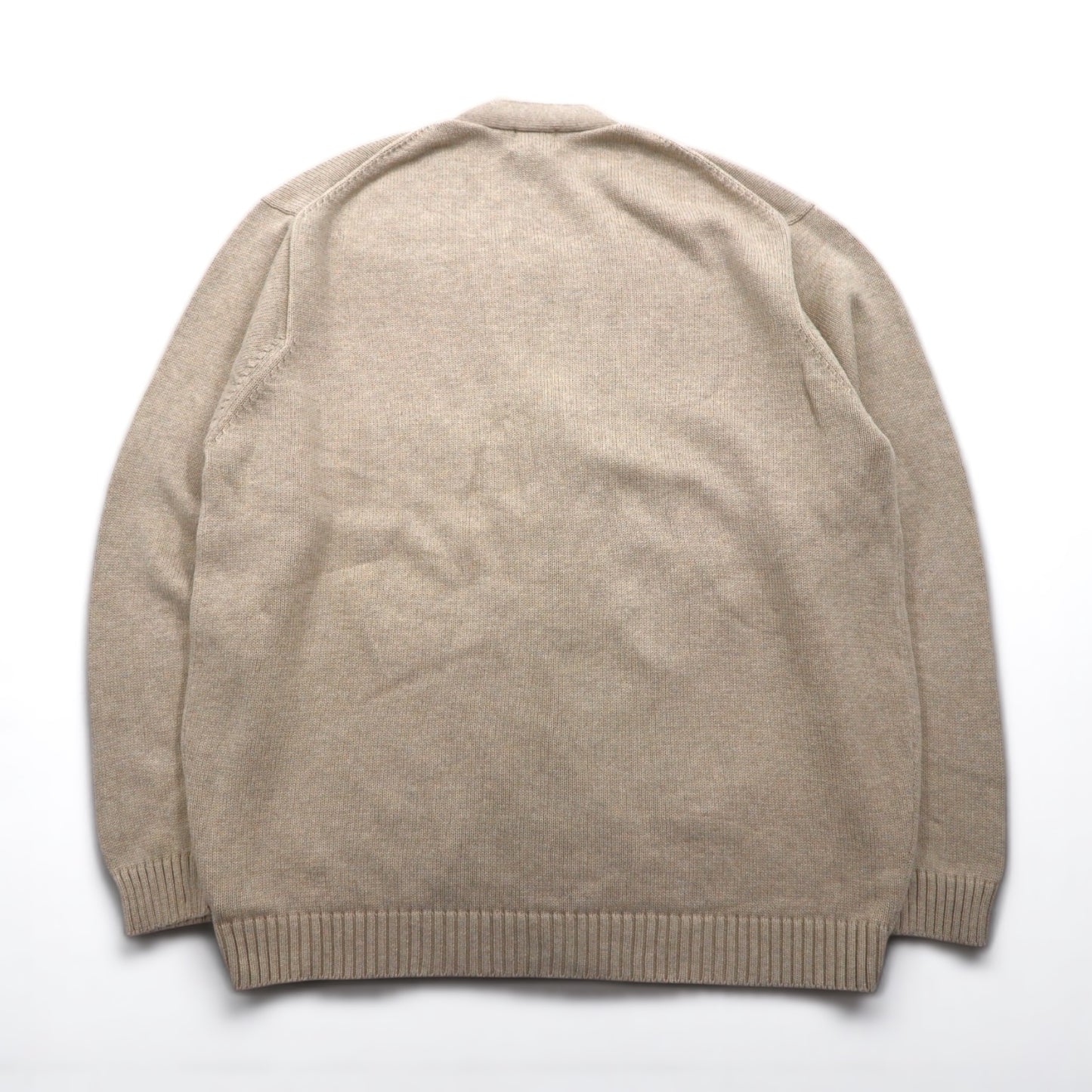 LLBean 90s Knit Cardigan, Size 2XL, Beige Cotton, V-Neck, KU39