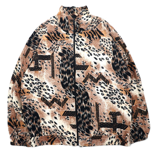日本然リトテ-古着オンライン-90年代 ERIN LONDON シルク ジップアップジャケット L ベージュ 総柄 レオパード-90's ERIN LONDON Silk Zip Up Jacket L Beige Patterned Leopard