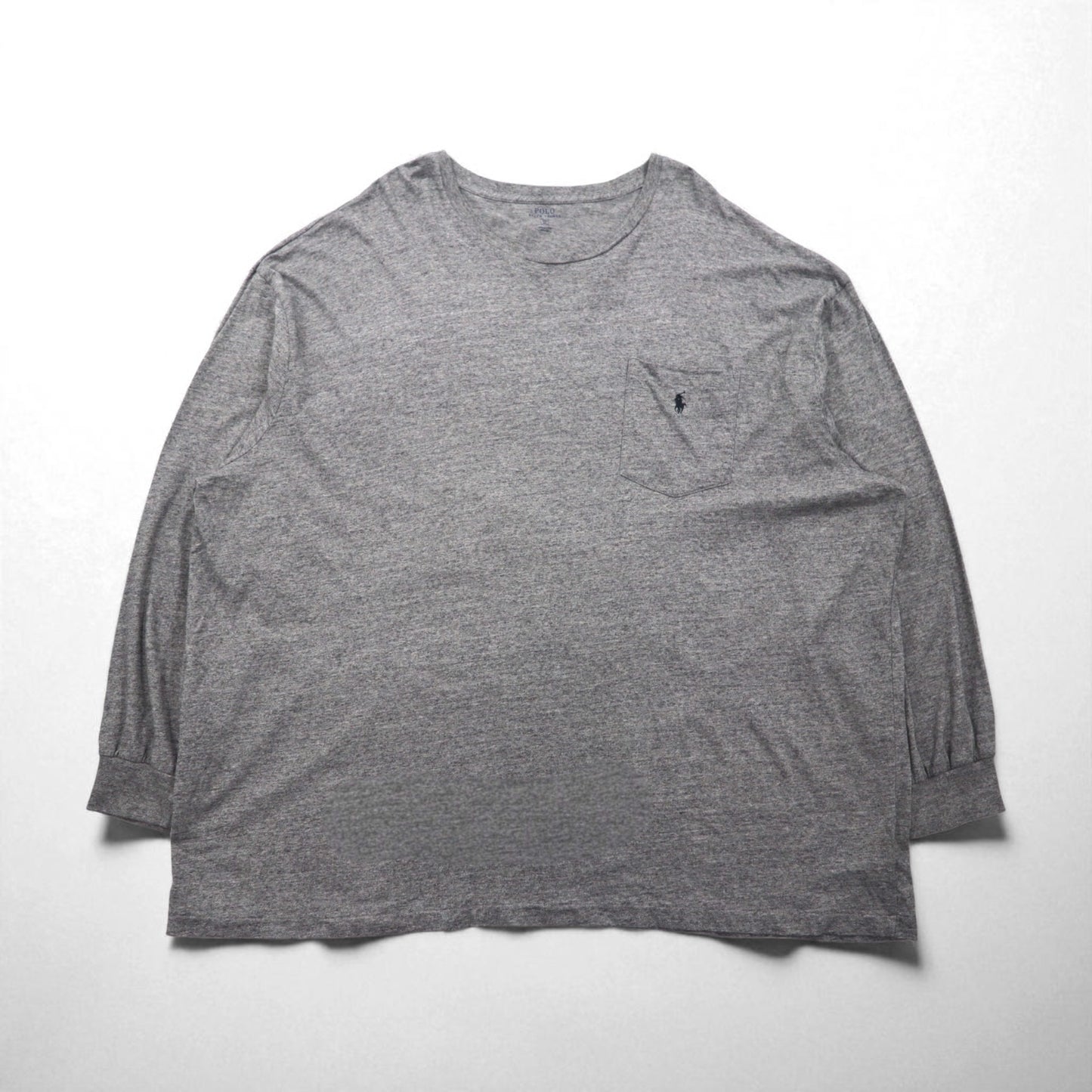 Polo Ralph Lauren Oversized Long Sleeve T-Shirt, Gray, Size 4XL, Chest Pocket, Small Pony Embroidery