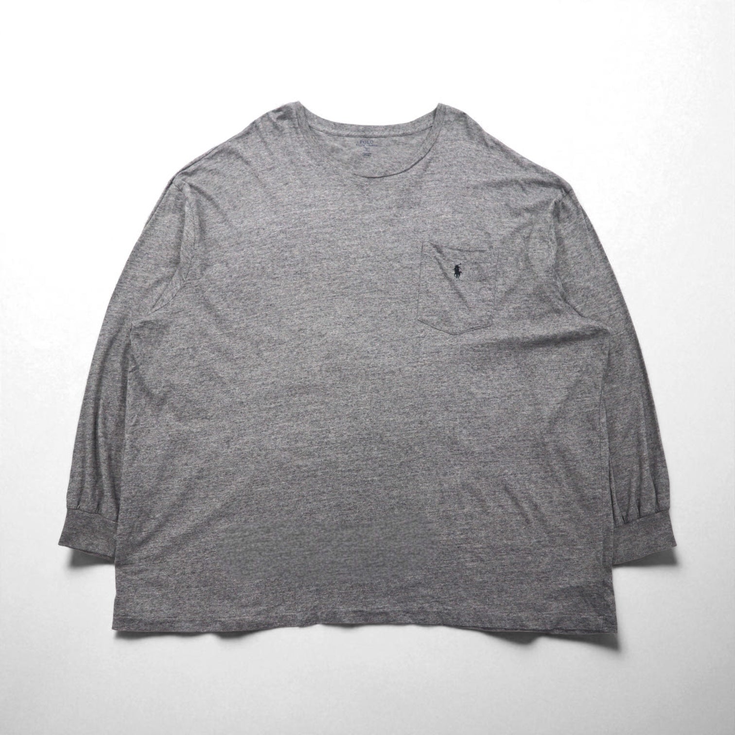 Polo Ralph Lauren Oversized Long Sleeve T-Shirt, Gray, Size 4XL, Chest Pocket, Small Pony Embroidery
