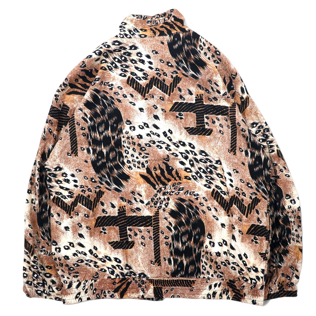 90年代 ERIN LONDON シルク ジップアップジャケット L ベージュ 総柄 レオパード