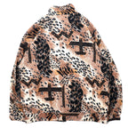 90年代 ERIN LONDON シルク ジップアップジャケット L ベージュ 総柄 レオパード