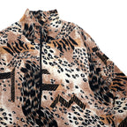 90年代 ERIN LONDON シルク ジップアップジャケット L ベージュ 総柄 レオパード