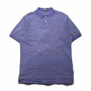 Polo by Ralph Lauren 90年代 ボーダー ポロシャツ XL ブルー コットン 鹿の子 スモールポニー刺繍