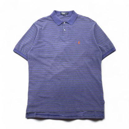 Polo by Ralph Lauren 90年代 ボーダー ポロシャツ XL ブルー コットン 鹿の子 スモールポニー刺繍