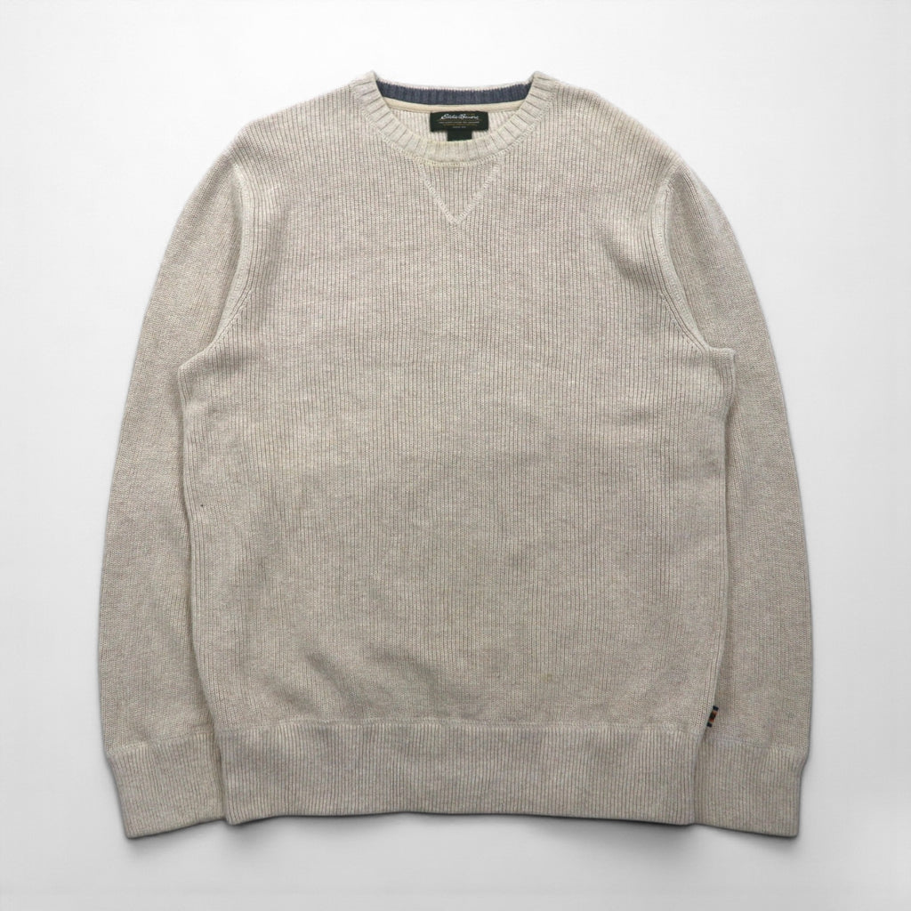 Eddie Bauer クルーネック 前V ニット セーター M ベージュ コットン 3823
