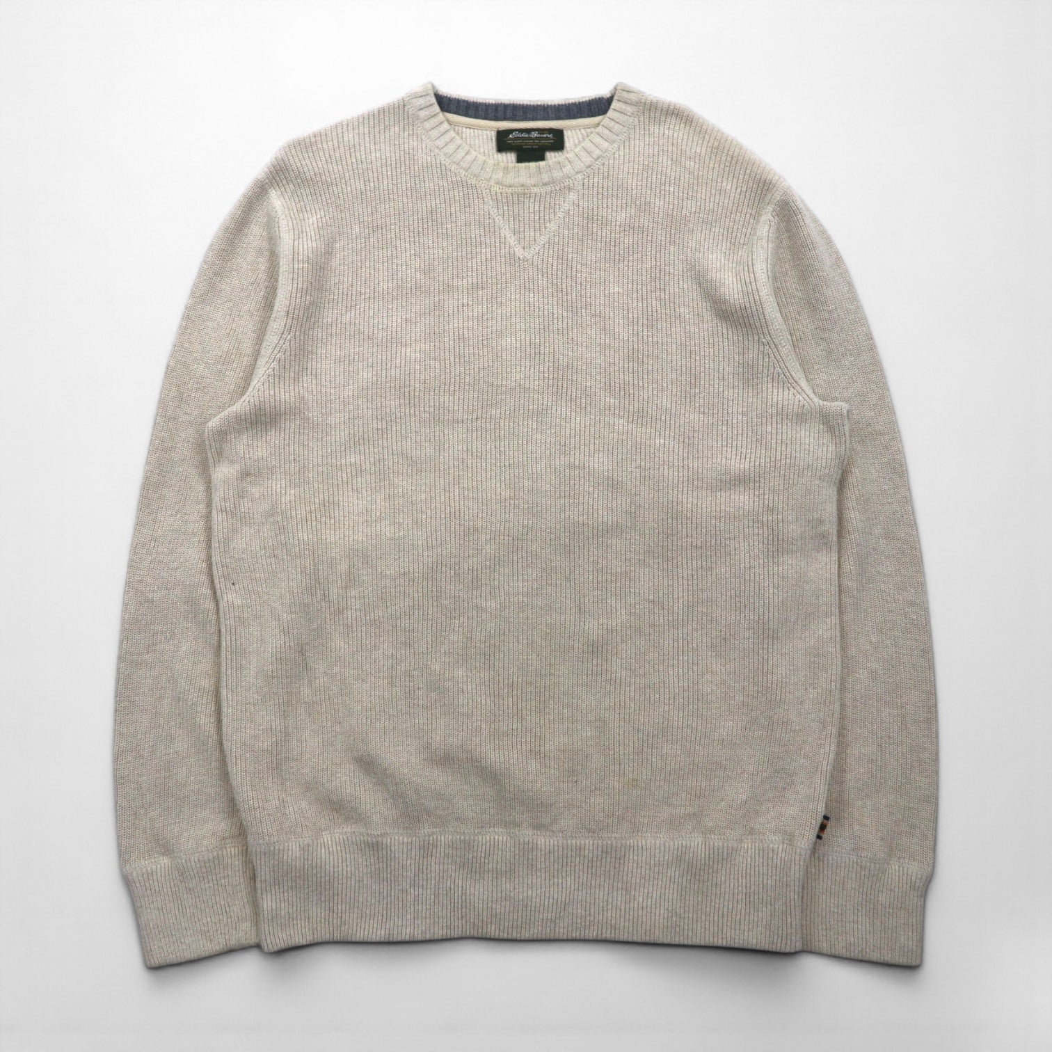 Eddie Bauer クルーネック 前V ニット セーター M ベージュ コットン 3823