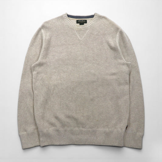 Eddie Bauer クルーネック 前V ニット セーター M ベージュ コットン 3823