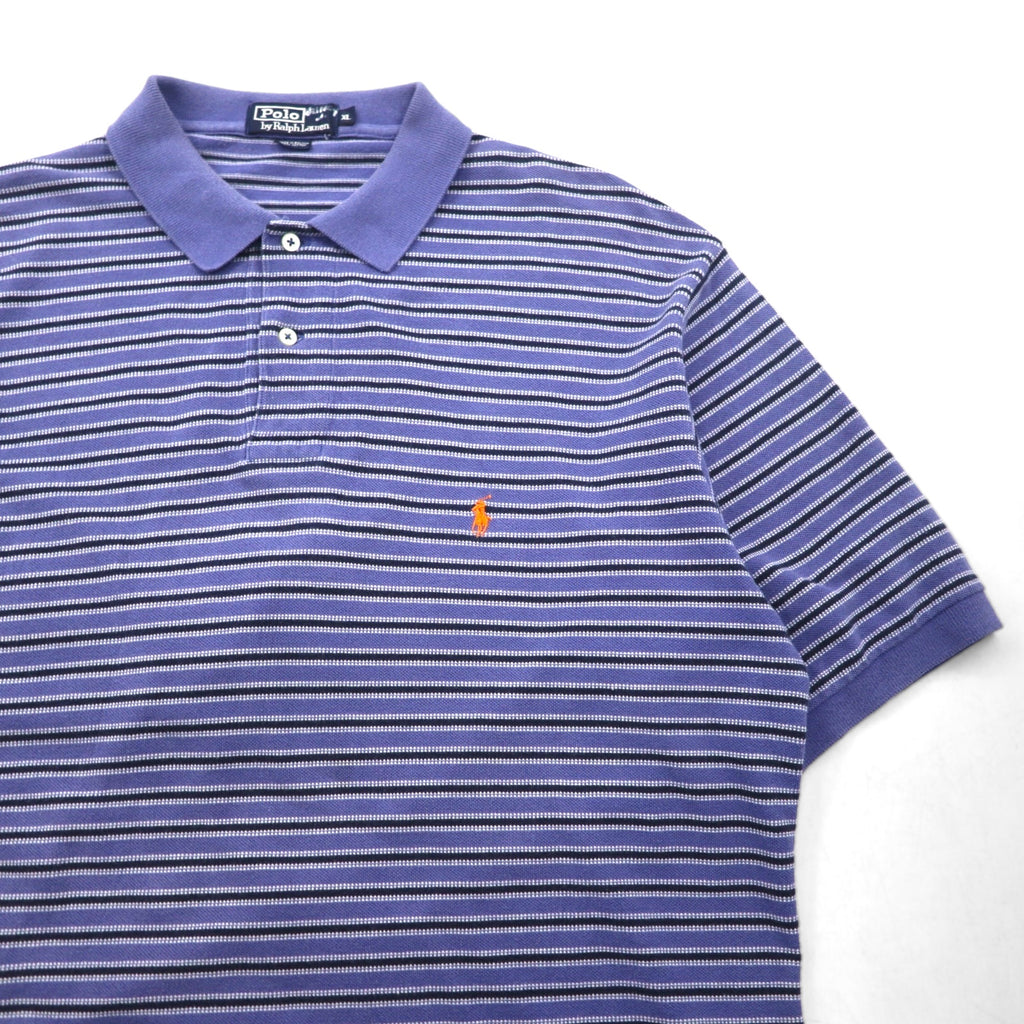 Polo by Ralph Lauren 90s Striped Polo Shirt, XL, Blue Cotton, Pique, Small Pony Embroidery