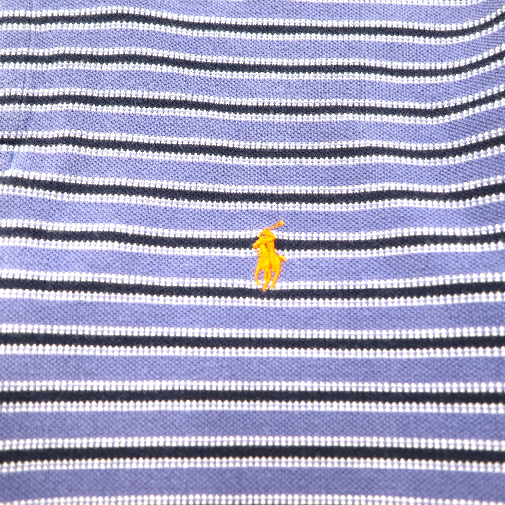 Polo by Ralph Lauren 90s Striped Polo Shirt, XL, Blue Cotton, Pique, Small Pony Embroidery
