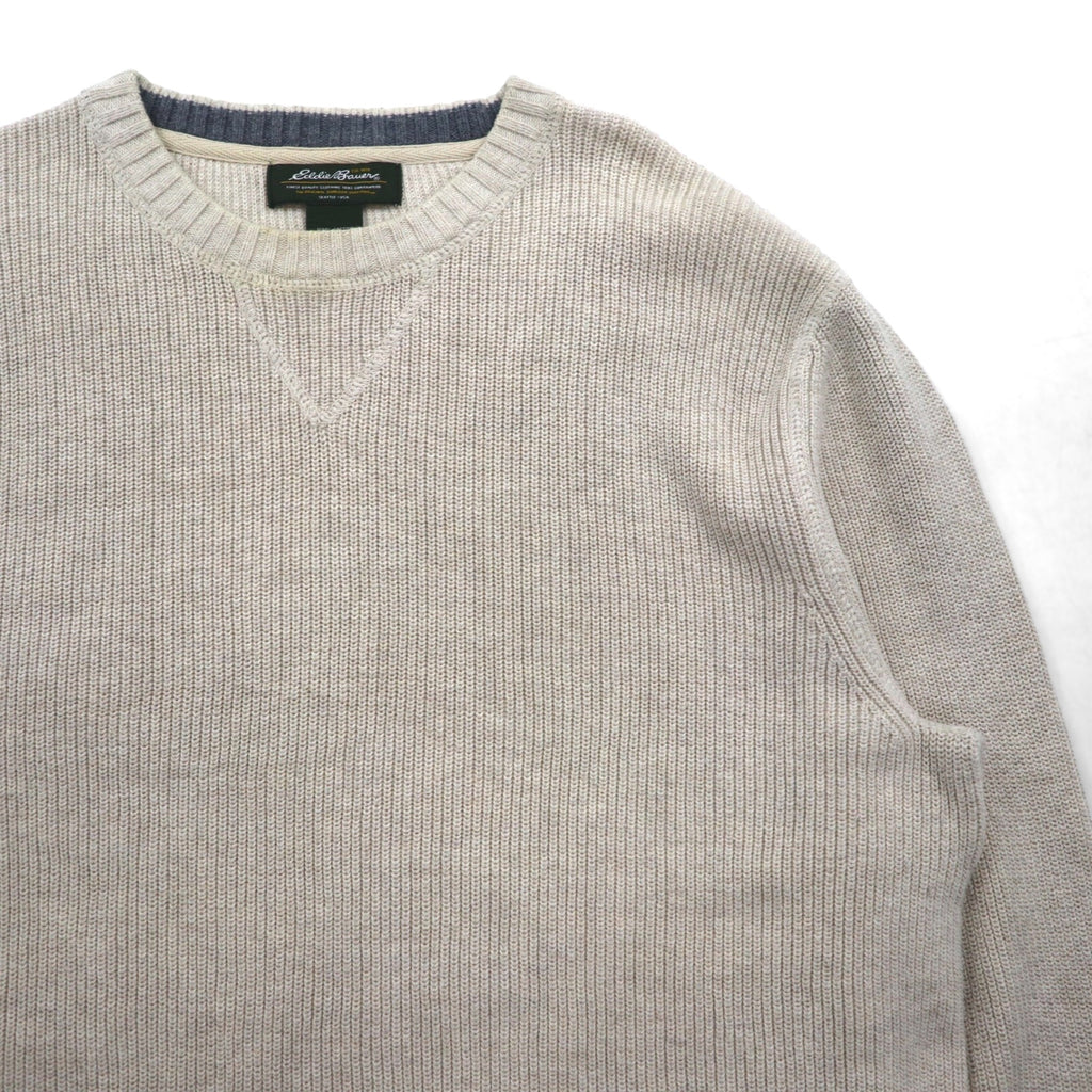 Eddie Bauer クルーネック 前V ニット セーター M ベージュ コットン 3823
