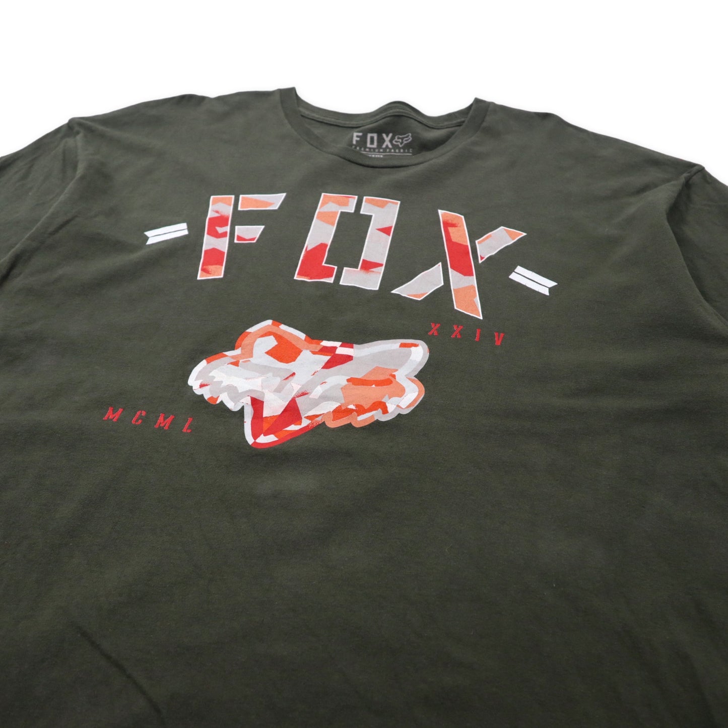 FOX RACING ロゴプリントTシャツ XXL カーキ コットン ビッグサイズ メキシコ製