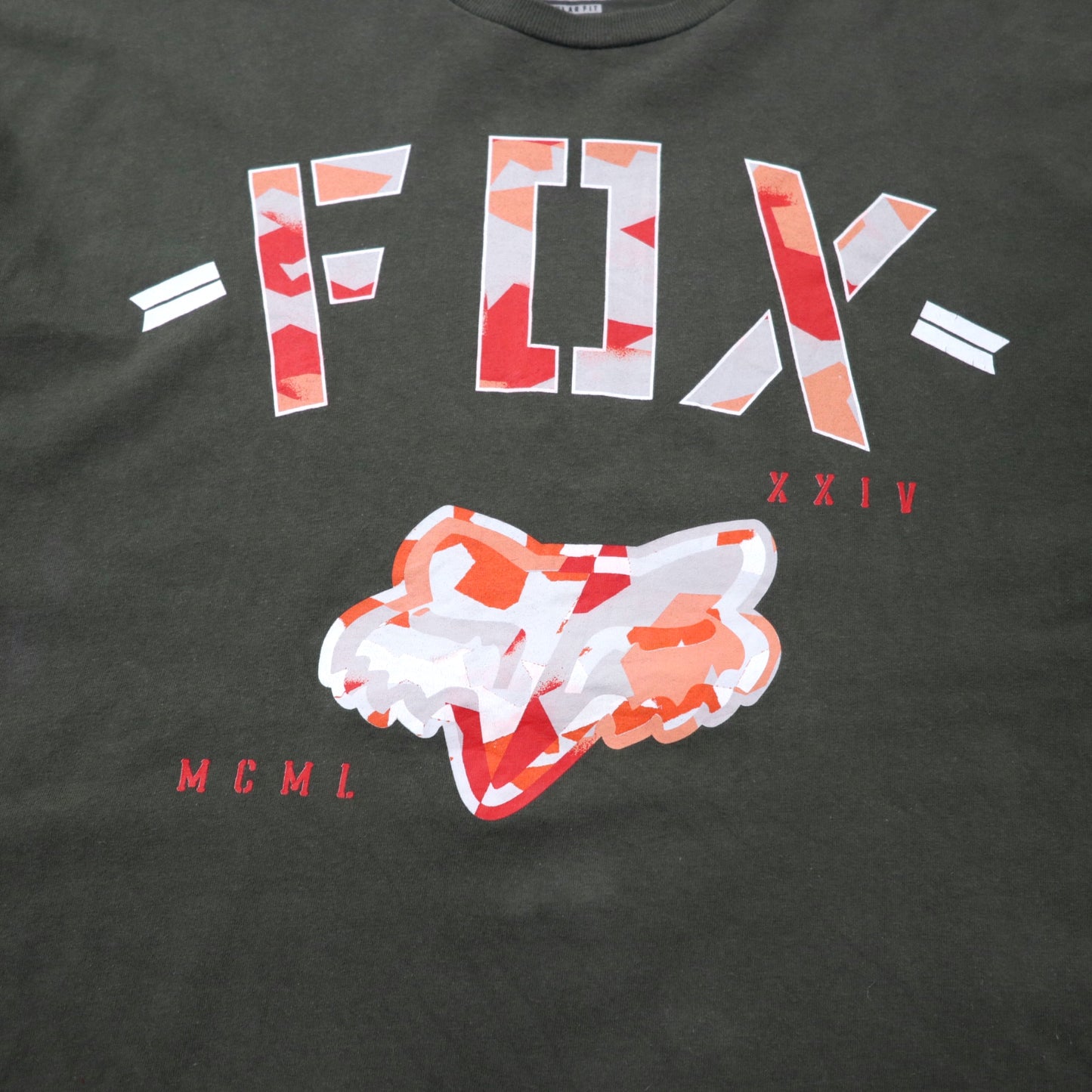 FOX RACING ロゴプリントTシャツ XXL カーキ コットン ビッグサイズ メキシコ製