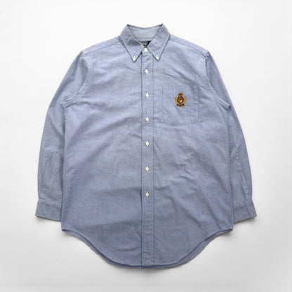Polo Ralph Lauren 90年代 オックスフォード ボタンダウン シャツ M ブルー 胸ポケット エンブレム
