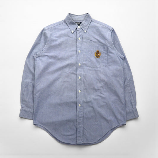 Polo Ralph Lauren 90年代 オックスフォード ボタンダウン シャツ M ブルー 胸ポケット エンブレム
