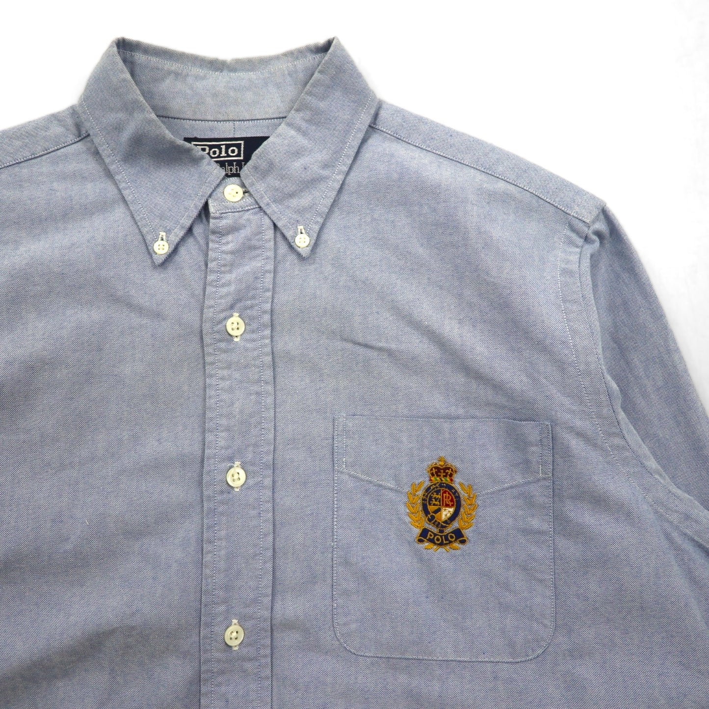 Polo Ralph Lauren 90年代 オックスフォード ボタンダウン シャツ M ブルー 胸ポケット エンブレム