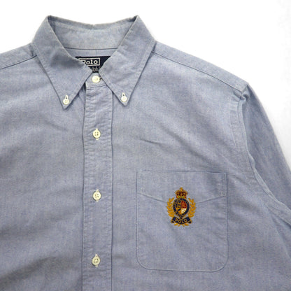 Polo Ralph Lauren 90年代 オックスフォード ボタンダウン シャツ M ブルー 胸ポケット エンブレム