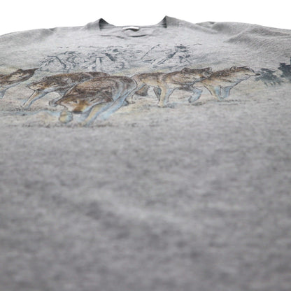 anvil 90年代 USA製 シングルステッチ Tシャツ XL グレー MINESOTA 両面 アニマル プリント オオカミ