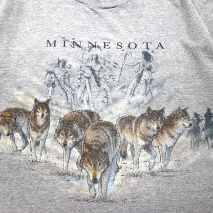 anvil 90年代 USA製 シングルステッチ Tシャツ XL グレー MINESOTA 両面 アニマル プリント オオカミ