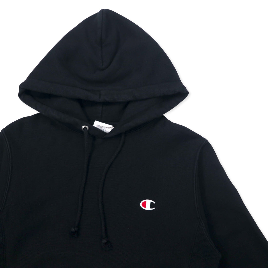 Champion Reverse Weave Hoodie, Medium, Black, Cotton, Blue Single Tag, Reprint, Made in Pakistan