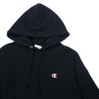Champion Reverse Weave Hoodie, Medium, Black, Cotton, Blue Single Tag, Reprint, Made in Pakistan