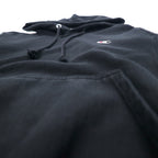Champion Reverse Weave Hoodie, Medium, Black, Cotton, Blue Single Tag, Reprint, Made in Pakistan