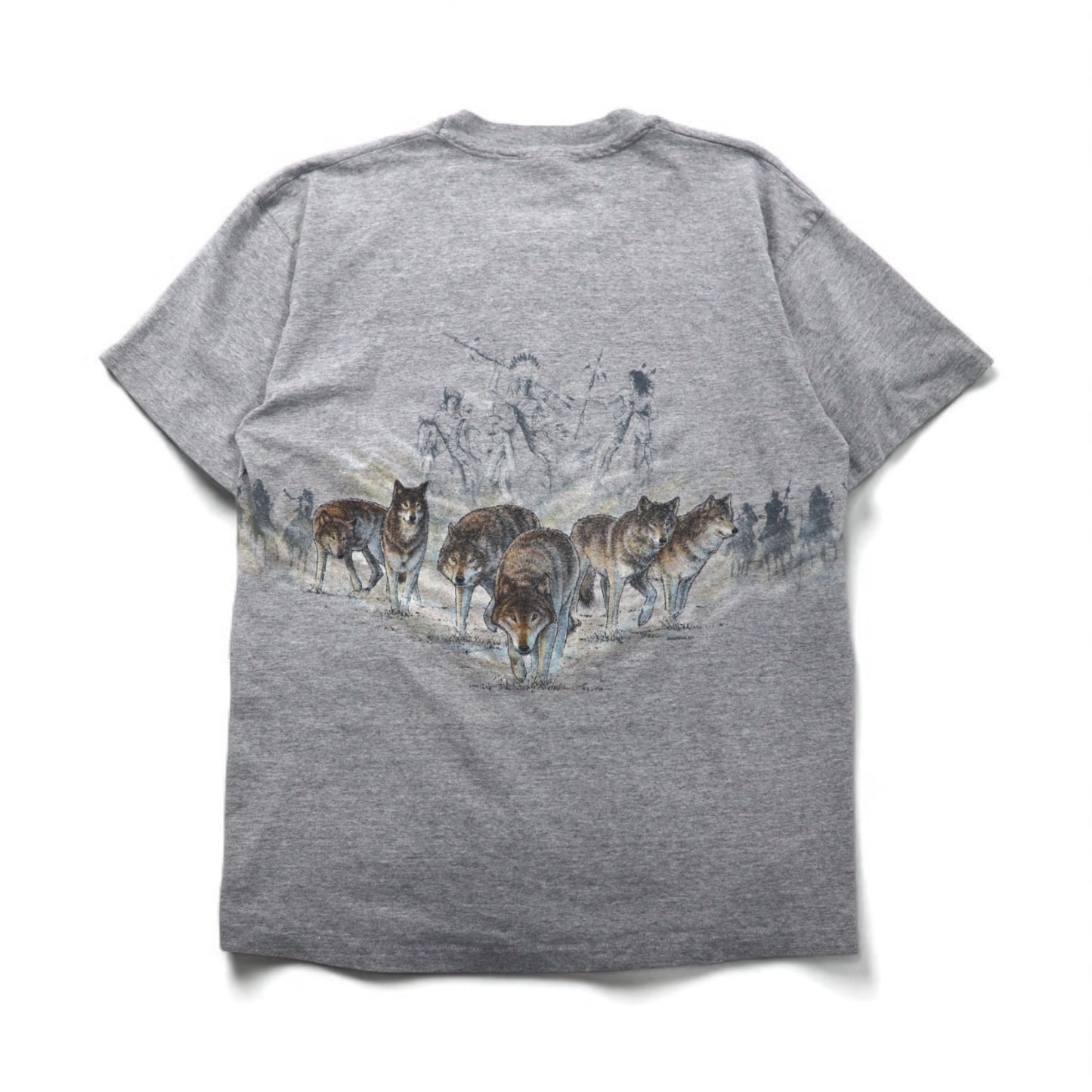 anvil 90年代 USA製 シングルステッチ Tシャツ XL グレー MINESOTA 両面 アニマル プリント オオカミ