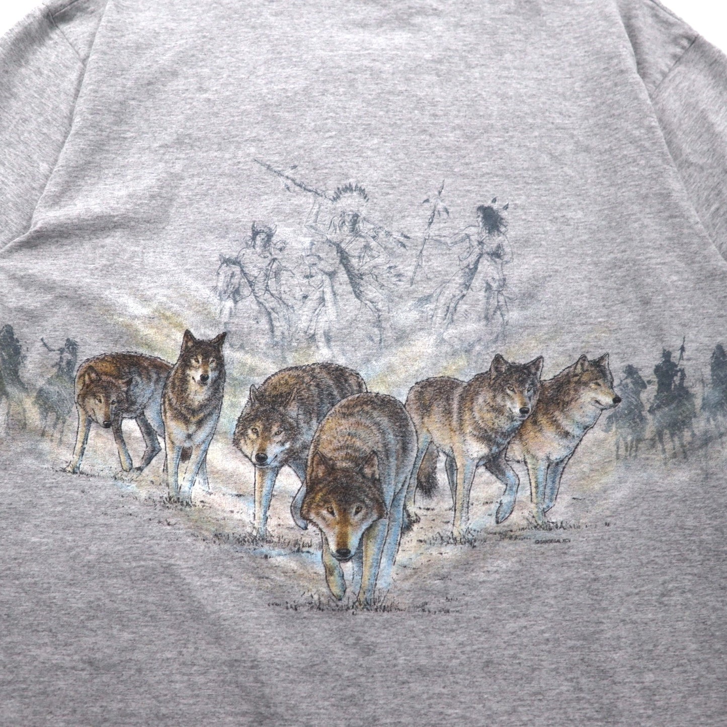 anvil 90年代 USA製 シングルステッチ Tシャツ XL グレー MINESOTA 両面 アニマル プリント オオカミ