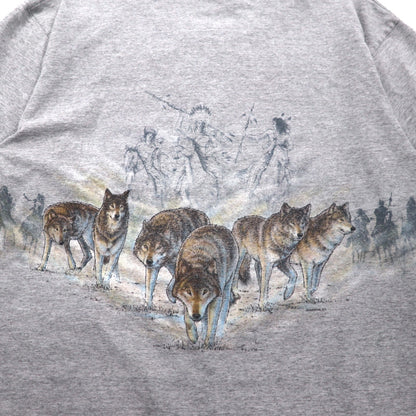 anvil 90年代 USA製 シングルステッチ Tシャツ XL グレー MINESOTA 両面 アニマル プリント オオカミ