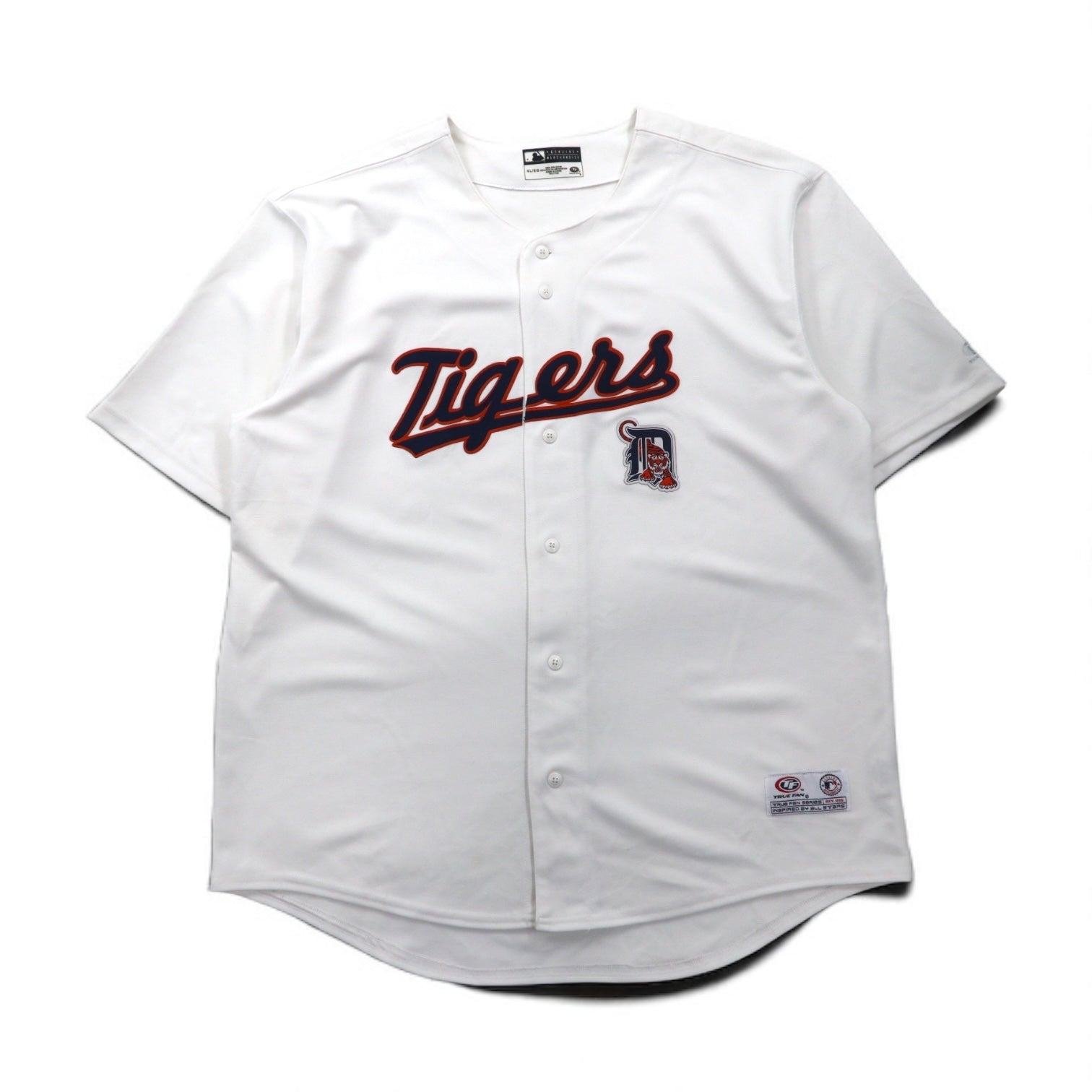 MLB TRUE FAN Baseball Shirt, XL, White, Polyester, Detroit Tigers