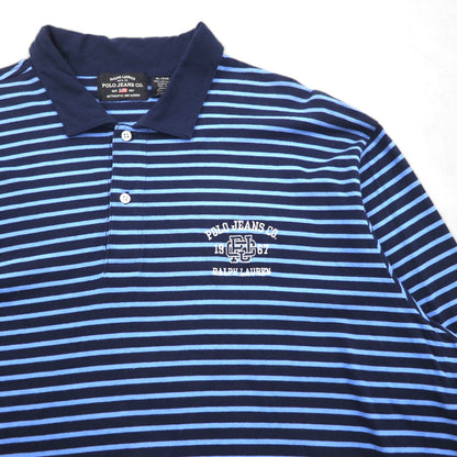POLO JEANS CO. RALPH LAUREN 90s Long Sleeve Polo Shirt, Rugby Shirt, XL, Blue, Striped, Oversized