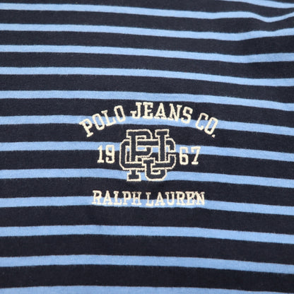 POLO JEANS CO. RALPH LAUREN 90s Long Sleeve Polo Shirt, Rugby Shirt, XL, Blue, Striped, Oversized