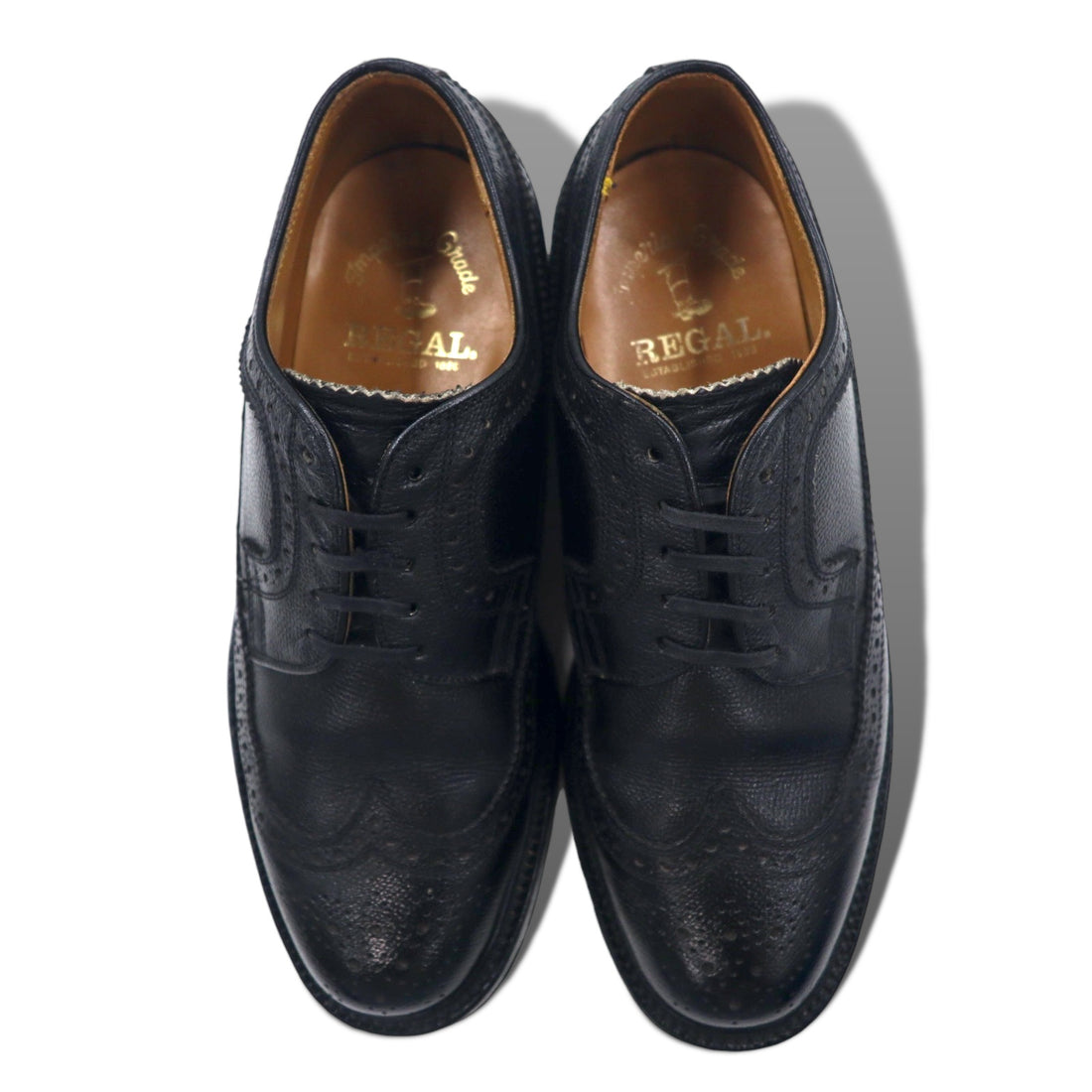 REGAL Wingtip Medallion Shoes Country Shoes 23.5cm Black Leather Embossed 6263 2235 Made in Japan