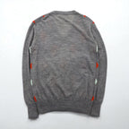 FRED PERRY アーガイル柄 Vネック ニット セーター M グレー ウール ワンポイントロゴ刺繡 F3004