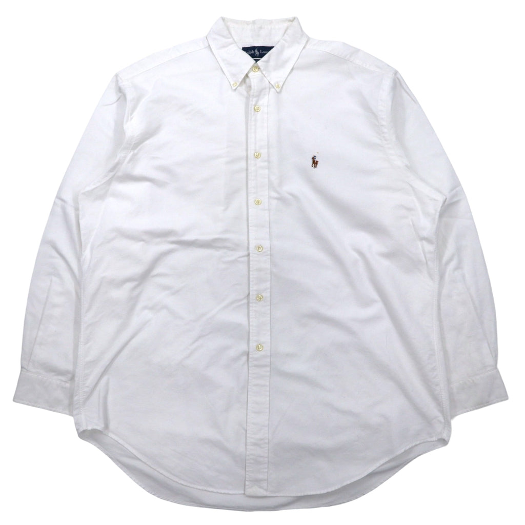 日本然リトテ-古着オンライン-RALPH LAUREN 90年代 オックスフォード ボタンダウンシャツ XL ホワイト コットン YARMOUTH スモールポニー 刺繍-RALPH LAUREN 90's Oxford button-down Shirts XL White Cotton YARMOUTH Small Pony Embroidery