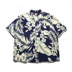 TOMMY BAHAMA Silk Open-Collar Aloha Shirt, XL, Navy, Hibiscus