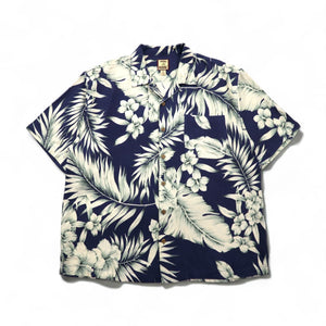 TOMMY BAHAMA シルク オープンカラー 開襟 アロハシャツ XL ネイビー ハイビスカス