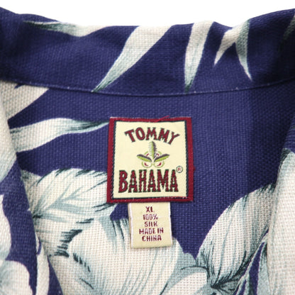 TOMMY BAHAMA シルク オープンカラー 開襟 アロハシャツ XL ネイビー ハイビスカス