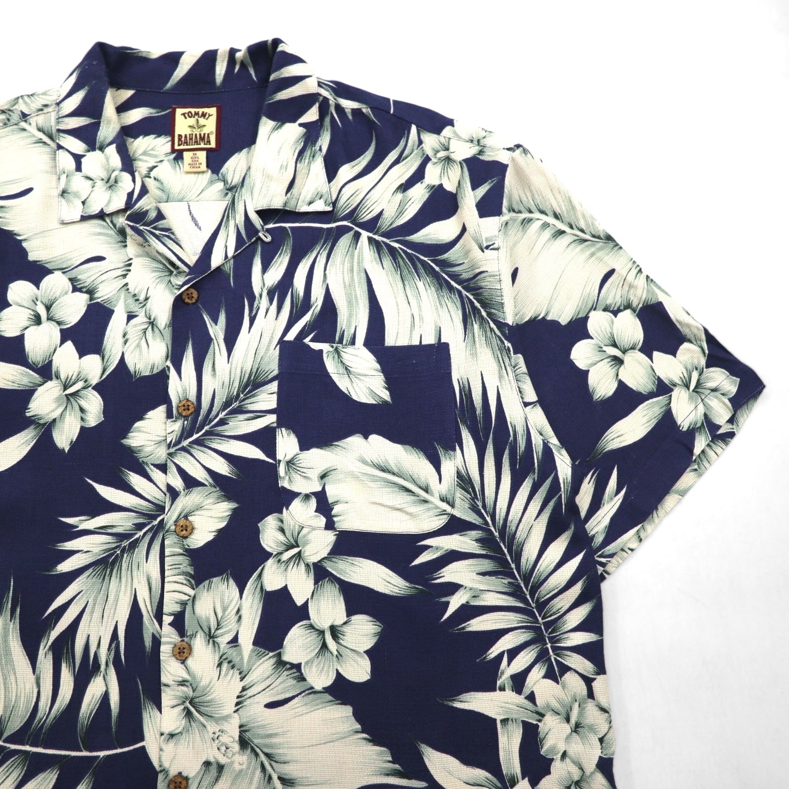 TOMMY BAHAMA Silk Open-Collar Aloha Shirt, XL, Navy, Hibiscus