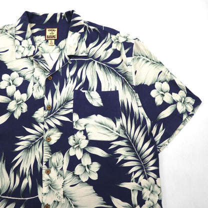 TOMMY BAHAMA シルク オープンカラー 開襟 アロハシャツ XL ネイビー ハイビスカス