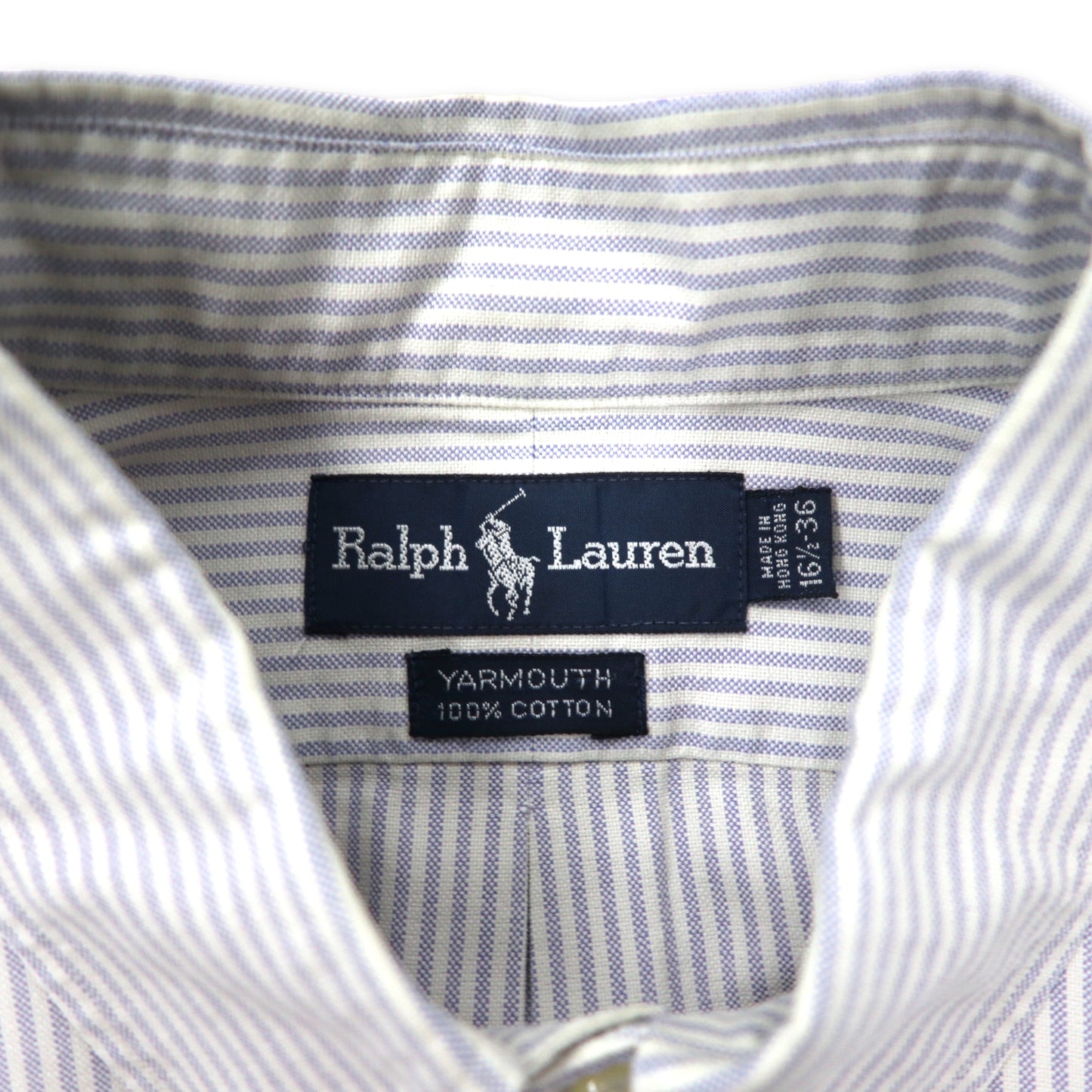 Ralph Lauren オックスフォード ボタンダウンシャツ 16 1/2-36 ブルー ホワイト ストライプ コットン YARMOUTH スモールポニー刺繍 ビッグサイズ