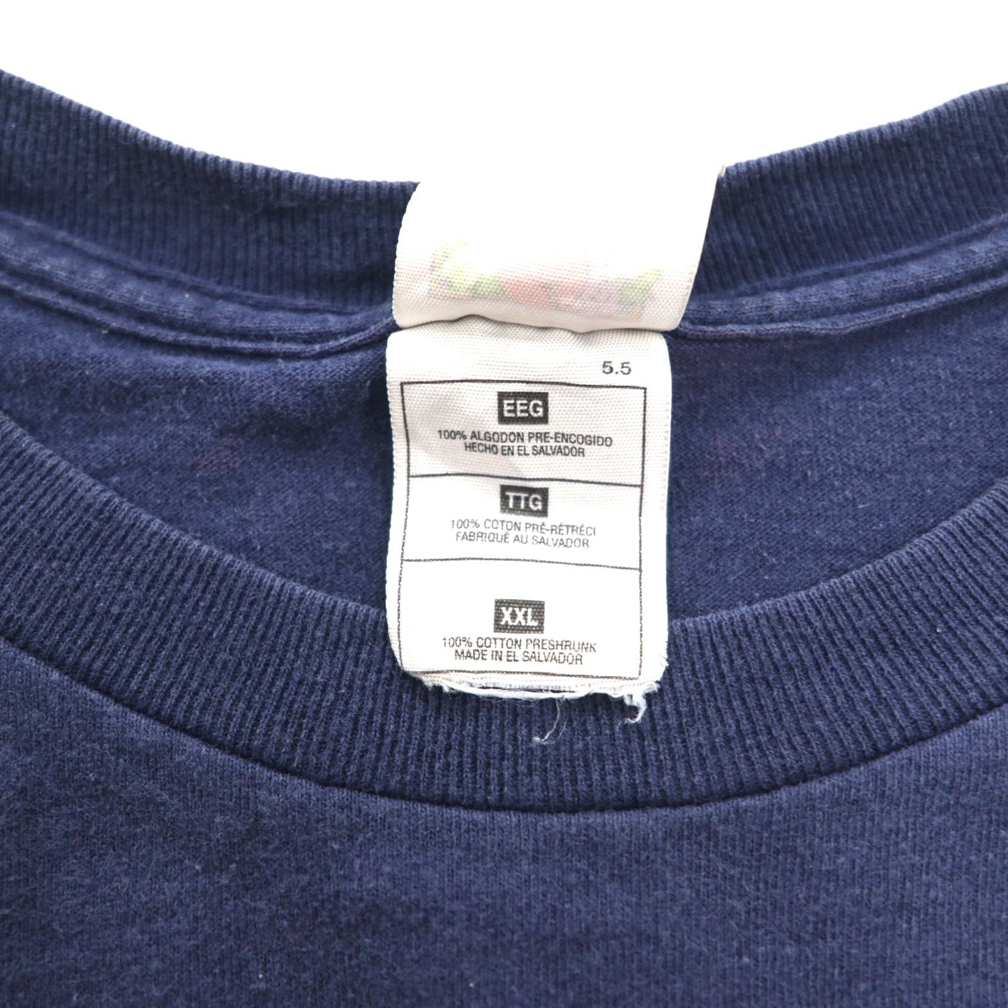 FRUIT OF THE LOOM 90s College Print T-Shirt, XXL, Navy, Made in El Salvador