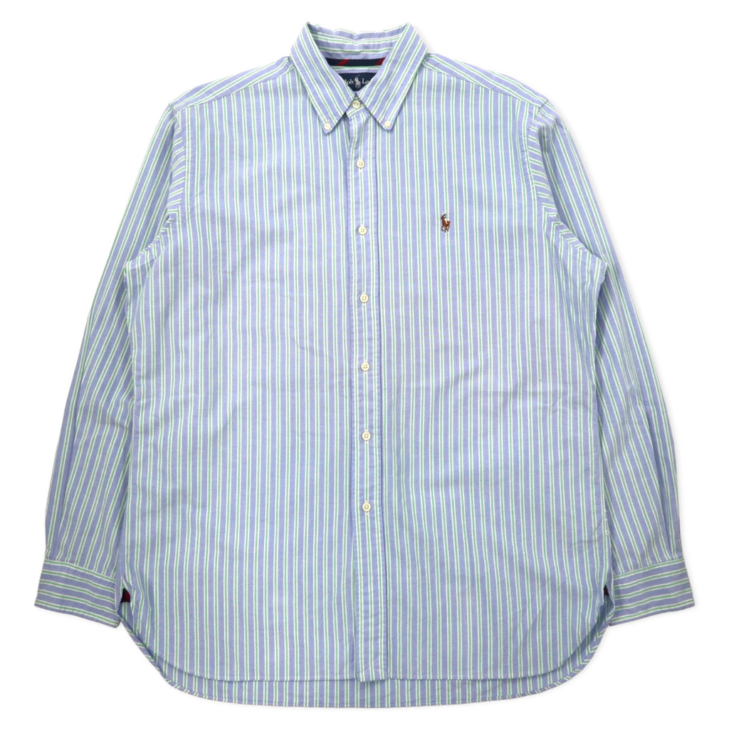 日本然リトテ-古着オンライン-Ralph Lauren オックスフォード ボタンダウンシャツ L ブルー ストライプ コットン CLASSIC FIT スモールポニー刺繍 ビッグサイズ-Ralph Lauren Oxford button-down Shirts L Blue Striped Cotton CLASSIC FIT Small Pony Embroidery Big Size
