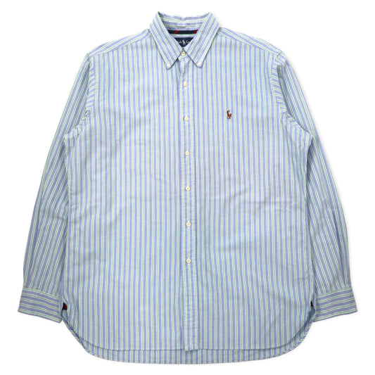 日本然リトテ-古着オンライン-Ralph Lauren オックスフォード ボタンダウンシャツ L ブルー ストライプ コットン CLASSIC FIT スモールポニー刺繍 ビッグサイズ-Ralph Lauren Oxford button-down Shirts L Blue Striped Cotton CLASSIC FIT Small Pony Embroidery Big Size