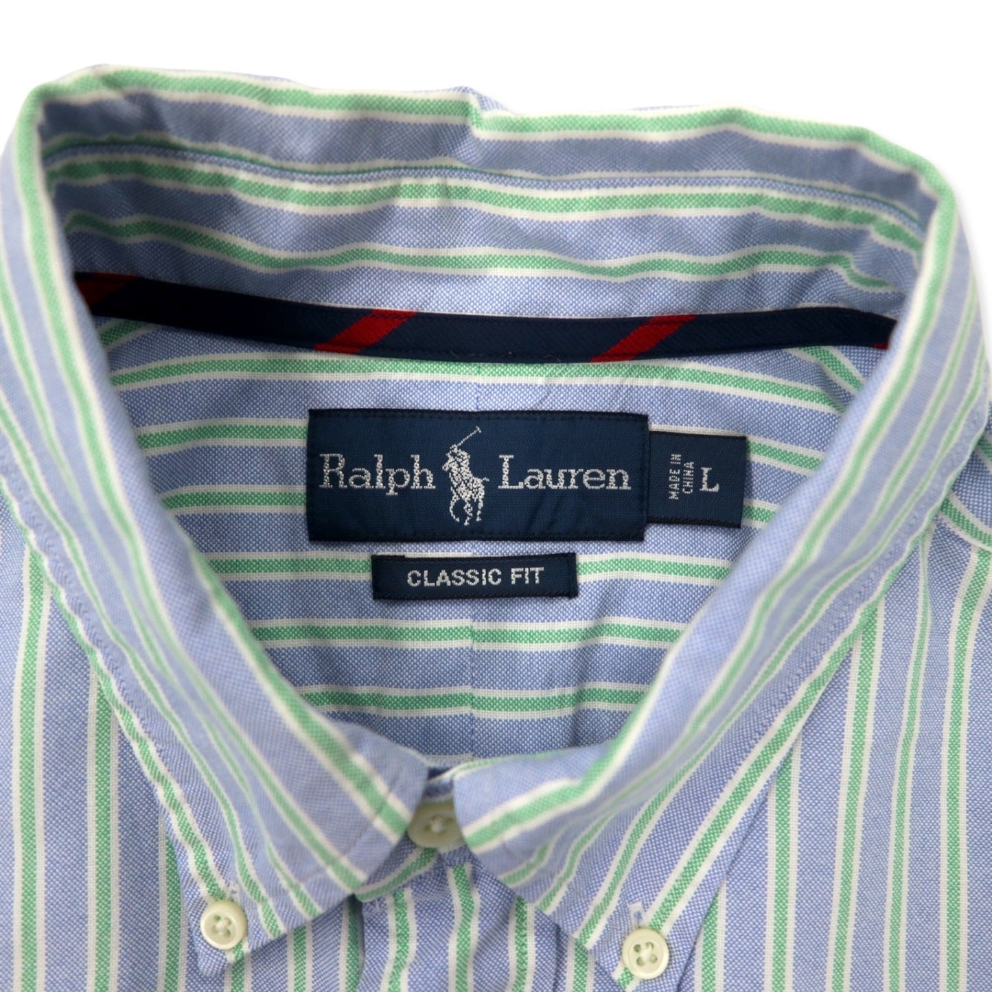 Ralph Lauren オックスフォード ボタンダウンシャツ L ブルー ストライプ コットン CLASSIC FIT スモールポニー刺繍 ビッグサイズ