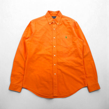 Ralph Lauren 90s Oxford Button-Down Shirt, Size M, Orange, Custom Fit, Chest Pocket, Small Pony Embroidery