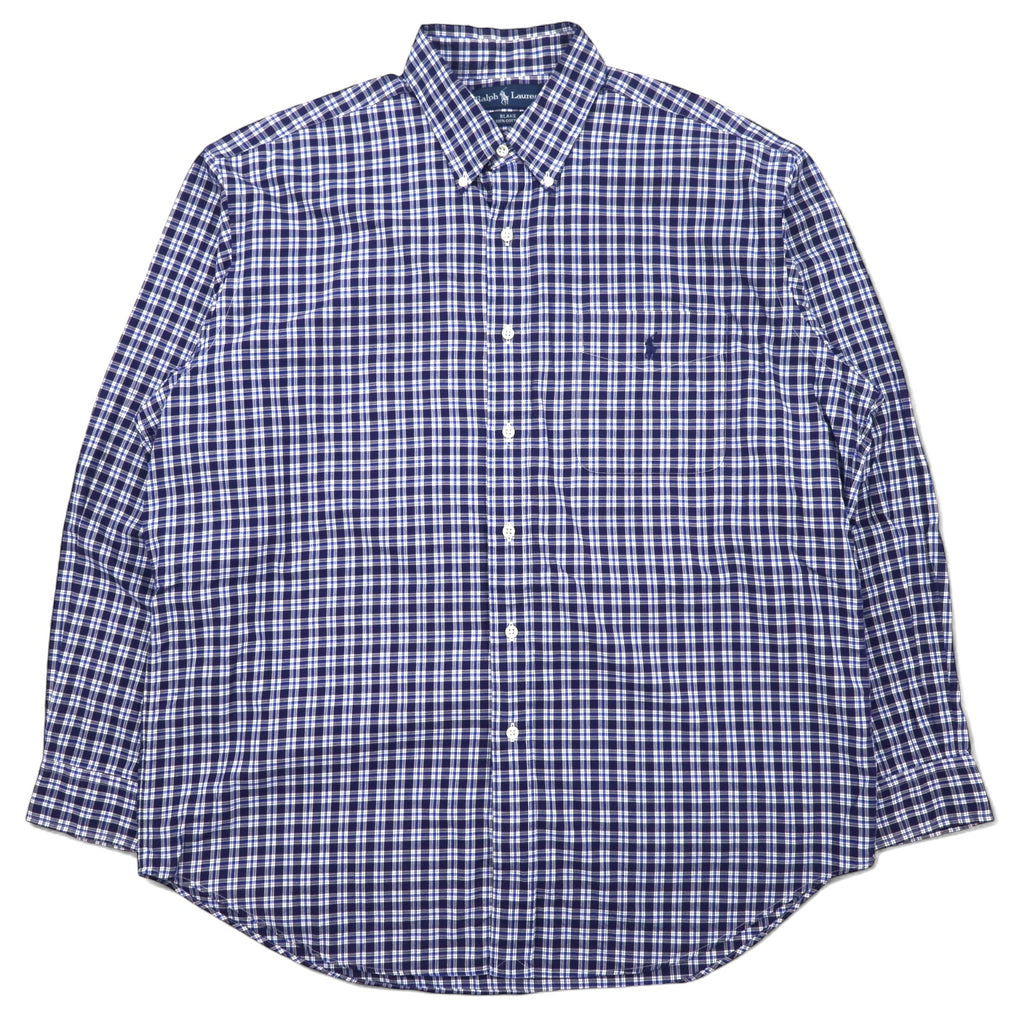 日本然リトテ-古着オンライン-RALPH LAUREN 90年代 ボタンダウンシャツ L ブルー チェック コットン BLAKE スモールポニー 刺繍-RALPH LAUREN 90's button-down Shirts L Blue Checked Cotton BLAKE Small Pony Embroidery